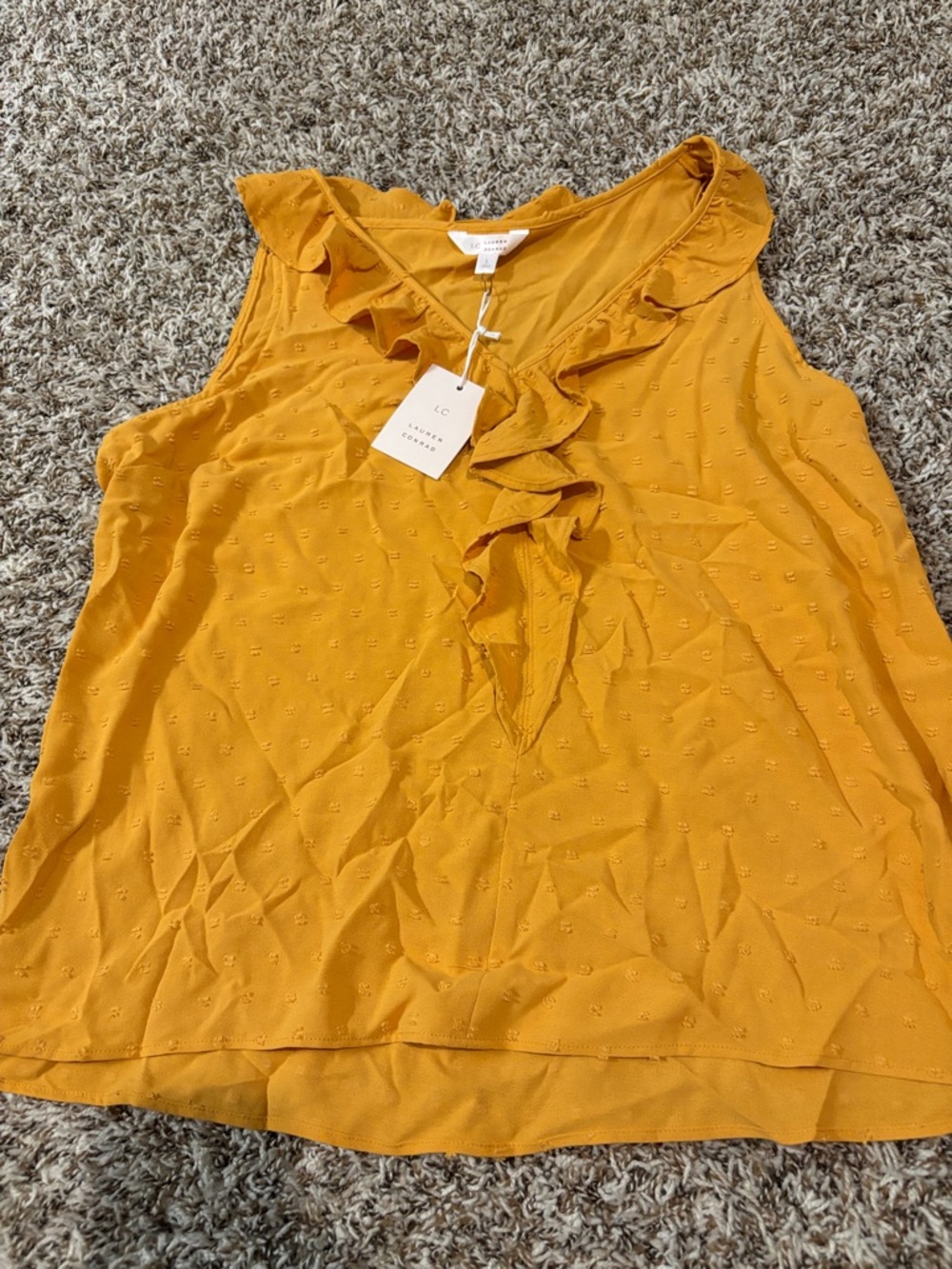 NWT-LC Lauren Conrad yellow Ruffle V-Neck Sleeveless Top - Large